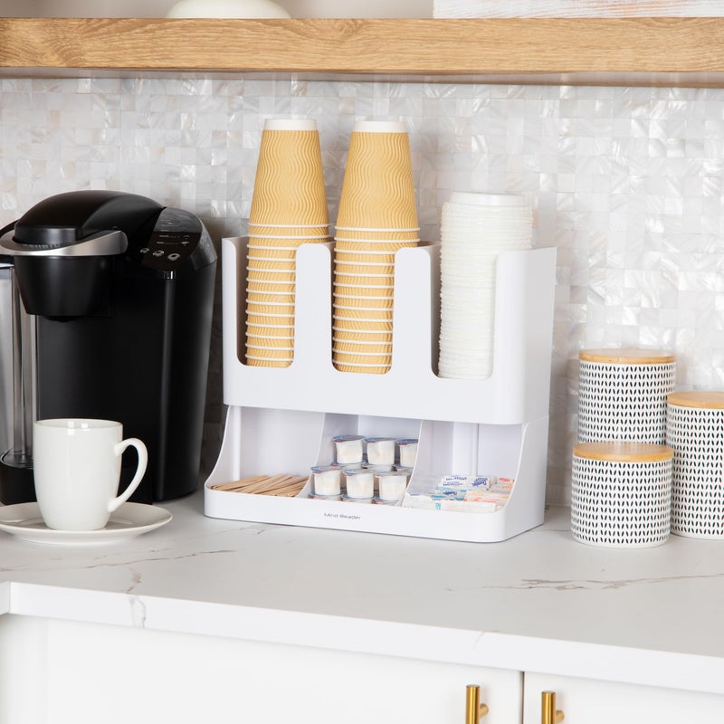 Mind Reader 6 Compartment Upright Breakroom Coffee Condiment and Cup Storage Organizer, White - Image 2